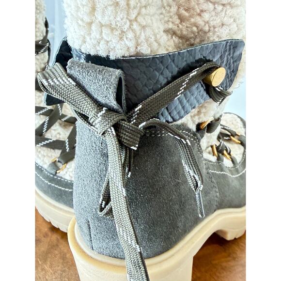 Dolce Vita Sherpa Lined Lace Up Gray/Brown Boot 3.5" Heel Womens 7.5 #0143C - Picture 9 of 12